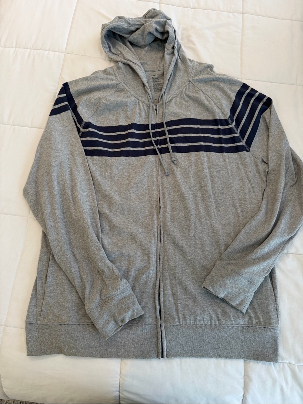 GAP Lightweight Gray Zip Hoodie with Navy Stripes
